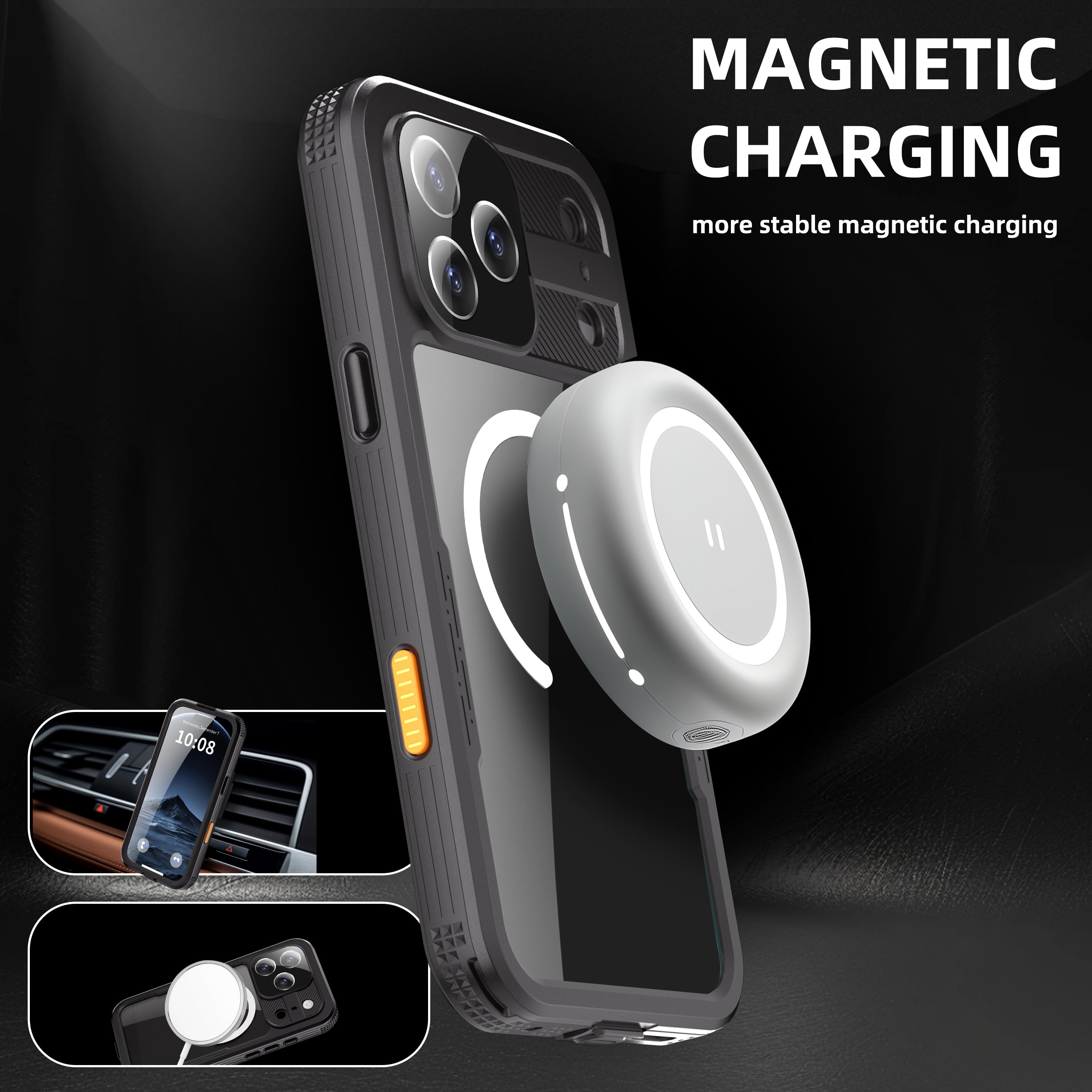 Dteck for iPhone 17 Pro Max Waterproof Case Compatible with MagSafe, Magnetic Waterproof Full Body IP68 Underwater Case Built-in Screen Protector Military Grade Shockproof Case for Men Women,Black