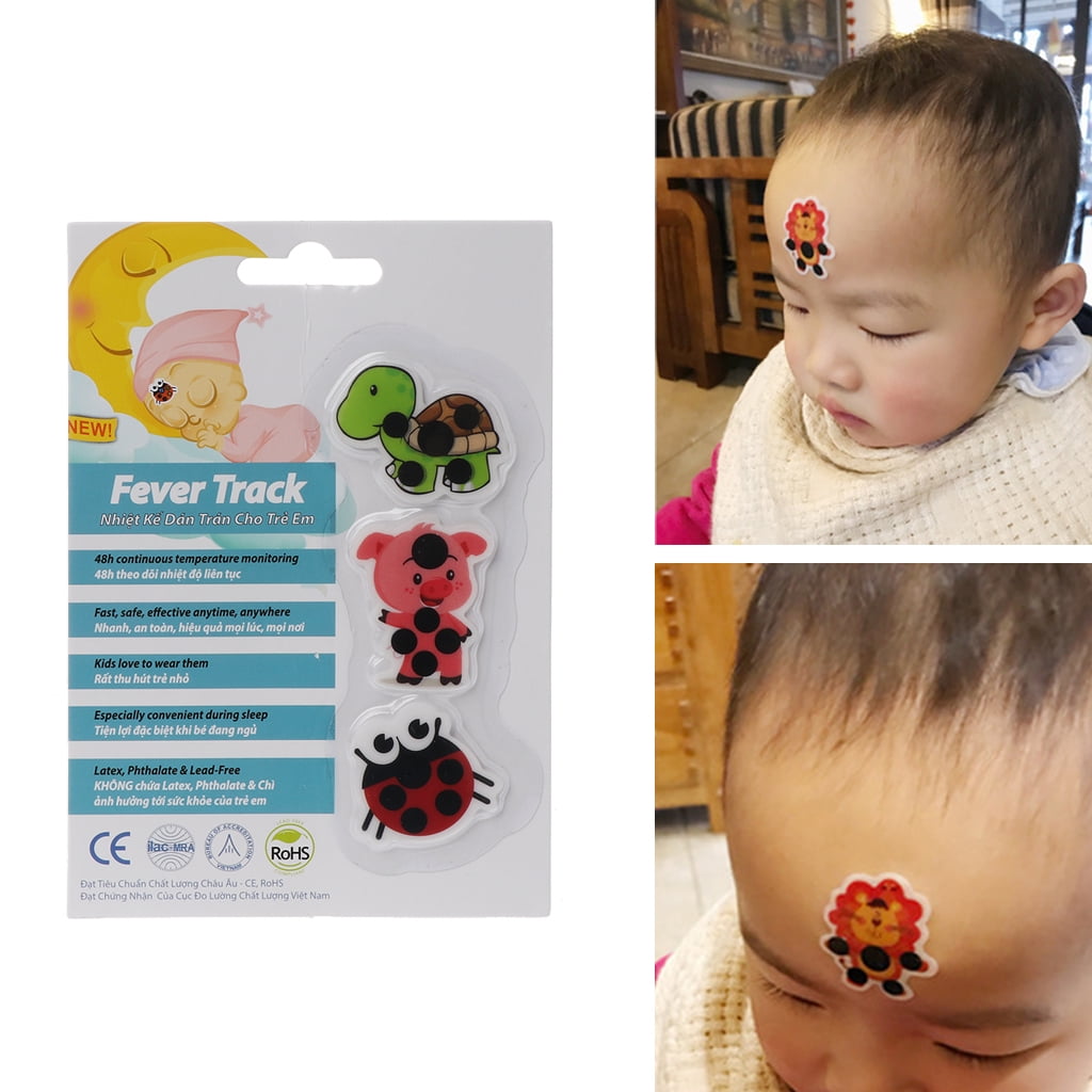 3 Pcs/cards Kids Children Baby Care Cartoon LCD Forehead Sticker Thermometer 