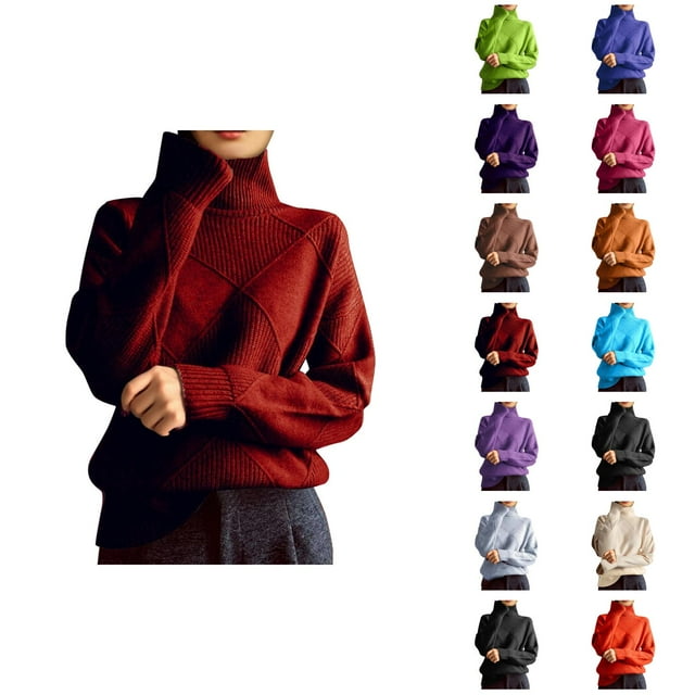 Pulls à Col Roulé pour Femmes 2026 Automne Hiver Tendance Manches Longues Tricot Uni