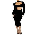 thumbnail image 1 of EIMELI Women Bodycon Long Sleeve High Neck Solid Hollowed Cocktail Party Midi Dress, 1 of 6