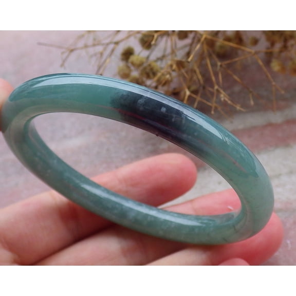 Certified Icy Green Black Burma 100% Natural A JADE Jadeite Circle Bangle Bracelet 53 mm 662769 TN