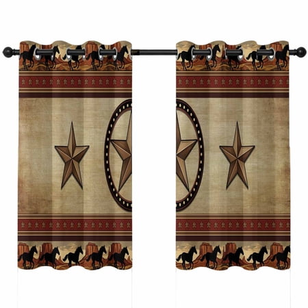 Vintage Running Horse Blackout Curtains 45 Inches Long Western Rustic Star Brown Thermal Insulated Room Darkening Drapes with Grommets for Living Room 42 W x 45 L 2 Panels