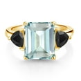 thumbnail image 2 of Gem Stone King 18K Yellow Gold Plated Silver Sky Blue Simulated Aquamarine and Black Onyx 3 Stone Ring for Women (6.13 Cttw, Octagon 12X10MM, Trillion 5X5MM, Gemstone March Birthstone, Size 7), 2 of 3