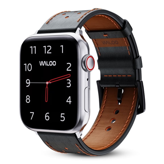 Waloo Breathable Leather Genuine Leather Band for Apple Watch 40/41/42mm - Black