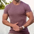 thumbnail image 2 of Men's Ribbed Knit T-Shirt Short-Sleeve Casual Solid Basic Top Soft Stretch Fabric Spring & Summer Versatile Daily Tees,Pink,XXL, 2 of 5