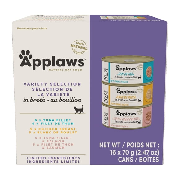 Applaws Natural Wet Canned Cat Food, Limited and Natural Ingredients, High Protein with No Artificial Additives, Variety Pack in Broth (16 x 2.47oz C