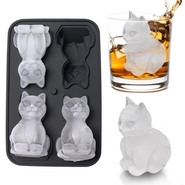 Molde para cubitos de hielo Admaison con forma de gato 3D de silicona con embudo
