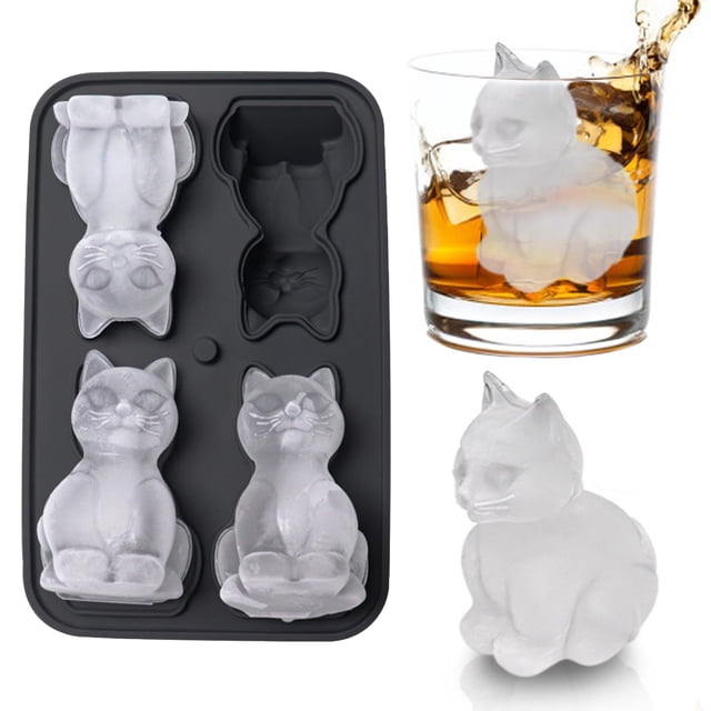 Molde para cubitos de hielo Admaison con forma de gato 3D de silicona con embudo
