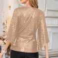 thumbnail image 5 of JGNGSHN Womens Sparkly Sequin Tops Dressy 3/4 Sleeve V Neck Wrap Shimmer Glitter Blouse for Evening Party Club Cocktail Beige M, 5 of 7