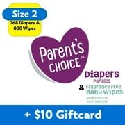[$10 Savings] Parent's Choice Mega Box Diapers Size 2, 368 count with Parent's Choice Baby Wipes, Fragrance Free, 800ct