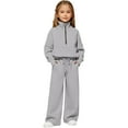 thumbnail image 2 of XIMIN Girls Half Zip 2 Piece Sweatsuit, Mock Neck Sweatshirt with Thumbholes, Wide Leg Sweatpants, Tracksuit Set (Grey, 9-10 Years), 2 of 9