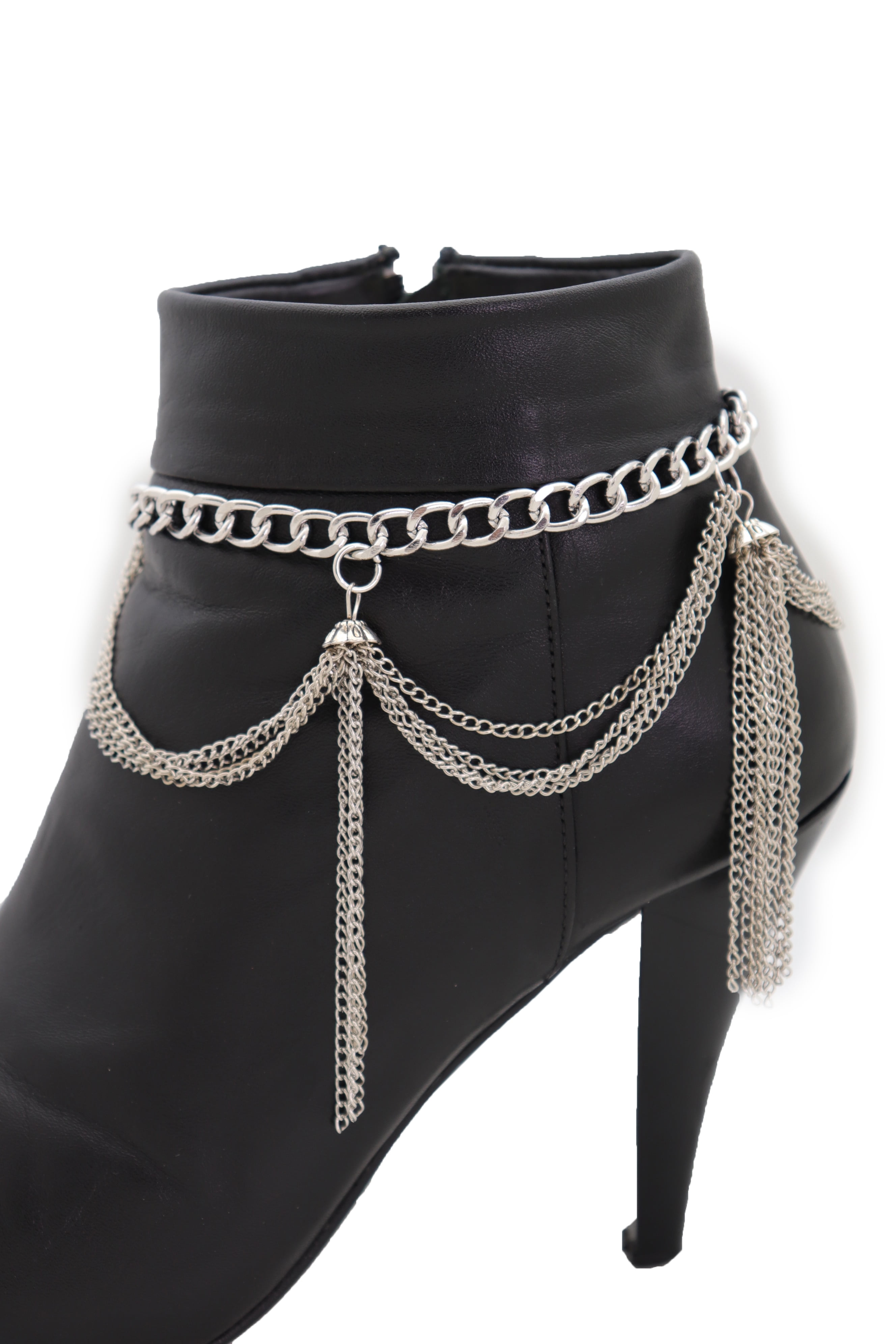 Women Silver Metal Chain Boot Bracelet Shoe Tassel Fringe Charm