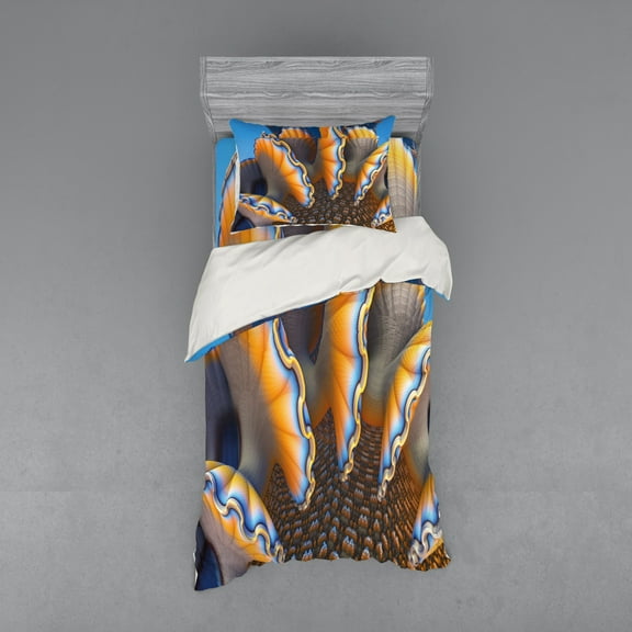 Ambesonne Nautical Bedding Set 3 Pcs, Shells in Sea Ocean, Twin XL, Blue and Apricot