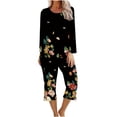 thumbnail image 2 of Two Piece Outfits For Women 2PC Round Neck Long Sleeve Two-piece Comfortable Home Pajamas Set Sports Set Up to 65% off, 2 of 5