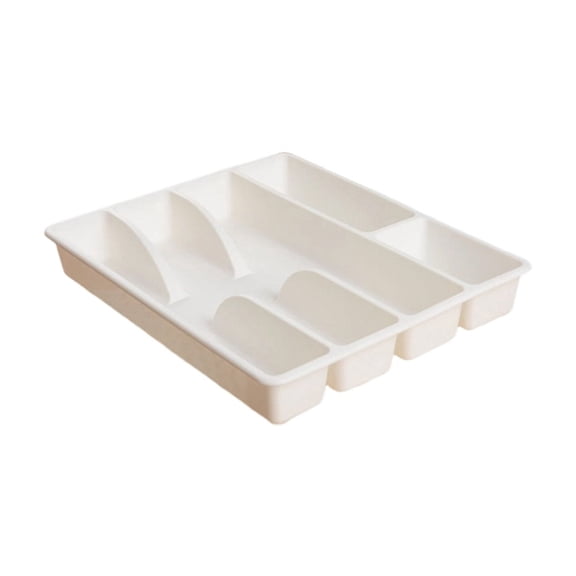 Silverware Drawer Organizer, Plastic Utensil Tray for Kitchen Storage, Cutlery Drawer Organizer with 6 Compartments, for Spoons, Forks, Knives and Tableware, 12.2×10.24×1.57 Inches(White)