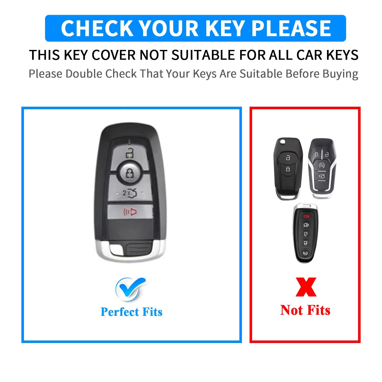 Key Fob Cover Compatible with Fit for Ford Bronco Explorer F-150 Mustang Ranger Escape Edge Expedition Fusion Lincoln Rugged Leather 4-Button Remote Key Case Keychain Case Holder Protector