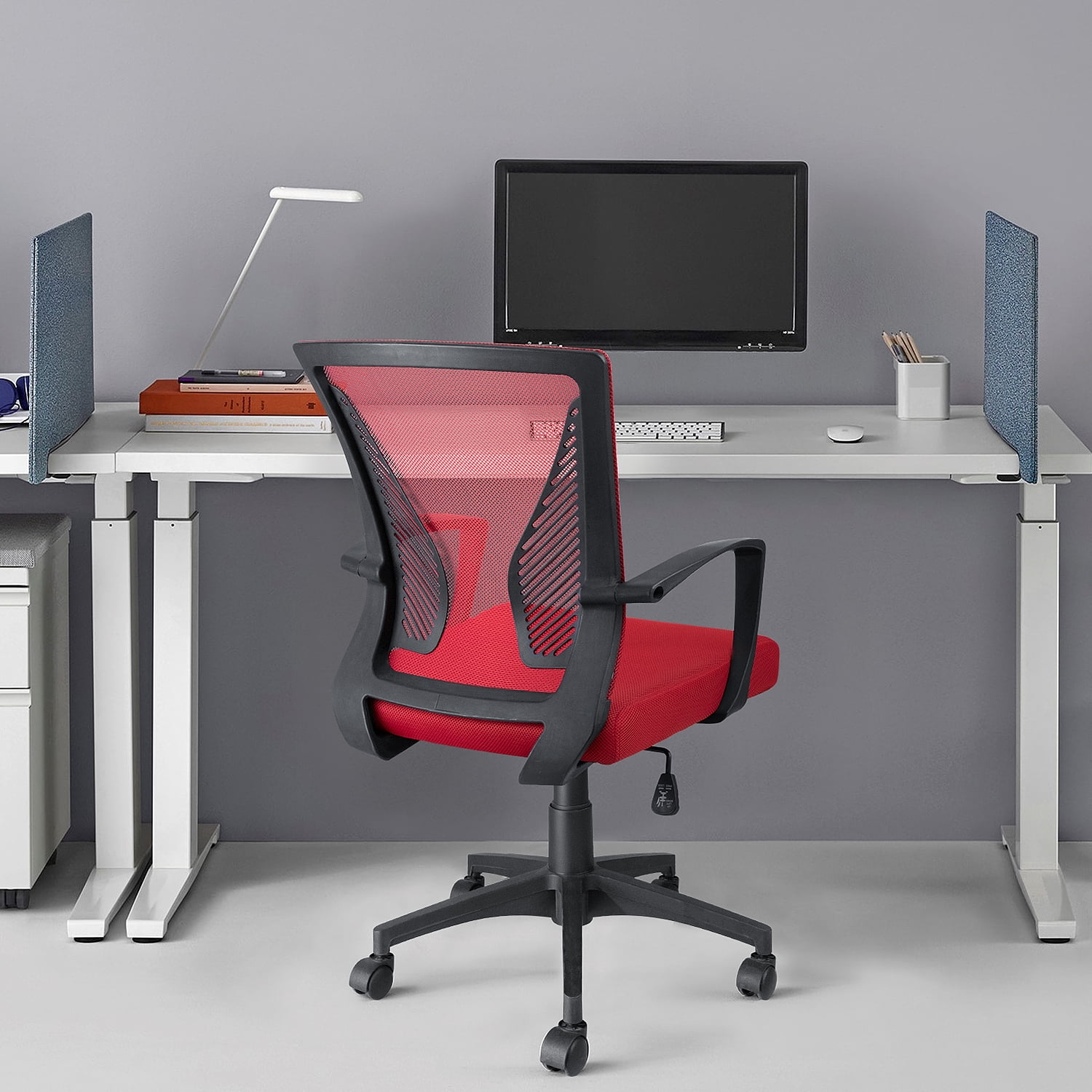 Lacoo Mid-Back Office Desk Chair Ergonomic Mesh Task Chair with Lumbar Support, Red