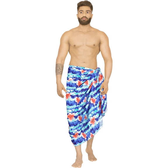 HAPPY BAY Men's Pareo Standard Party Surf Sarong Beach Wrap One Size Navy, Floral Summer Vacation Aloha