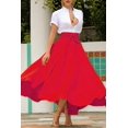 thumbnail image 3 of Womens High Waist Flared Pleated Long Dress Gypsy Maxi Belted Skirt Full Length, 3 of 6