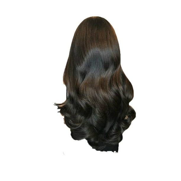 Peluca de mujer de cabello largo ondulado y rizado con flequillo natural en el centro de 26.8 pulgadas