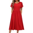 thumbnail image 1 of Vestido HOTOUCH midi de algodón rojo en forma de A con bolsillos para mujer, 1 of 1