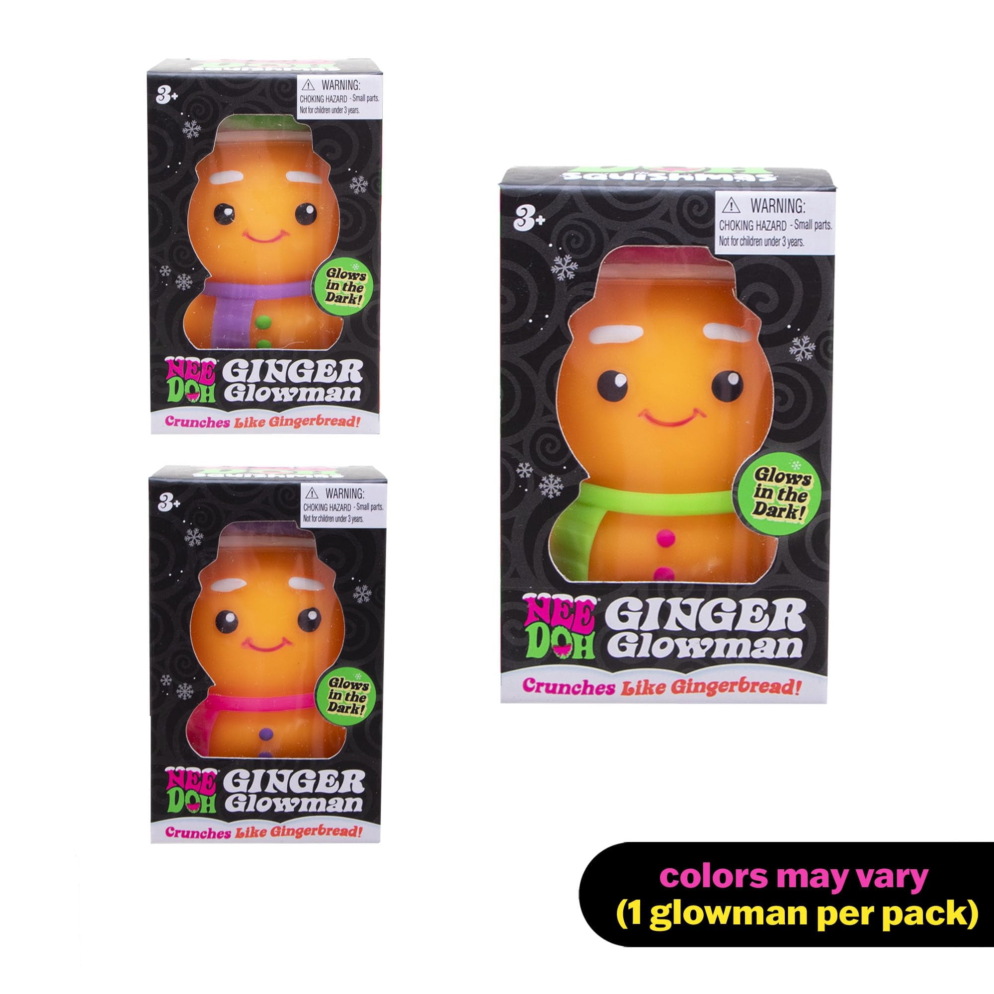 Schylling NeeDoh Squishmas Ginger Glowman - Christmas Squeeze Toy - Satisfying Snow-Like Crunch - 3.5" Tall - Color May Vary (Pack of 1)
