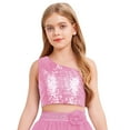 thumbnail image 7 of iiniim Girls Sparkly Sequin Sleeveless Off Shoulder Crop Top Dancewear for Party Club Pink 6, 7 of 7