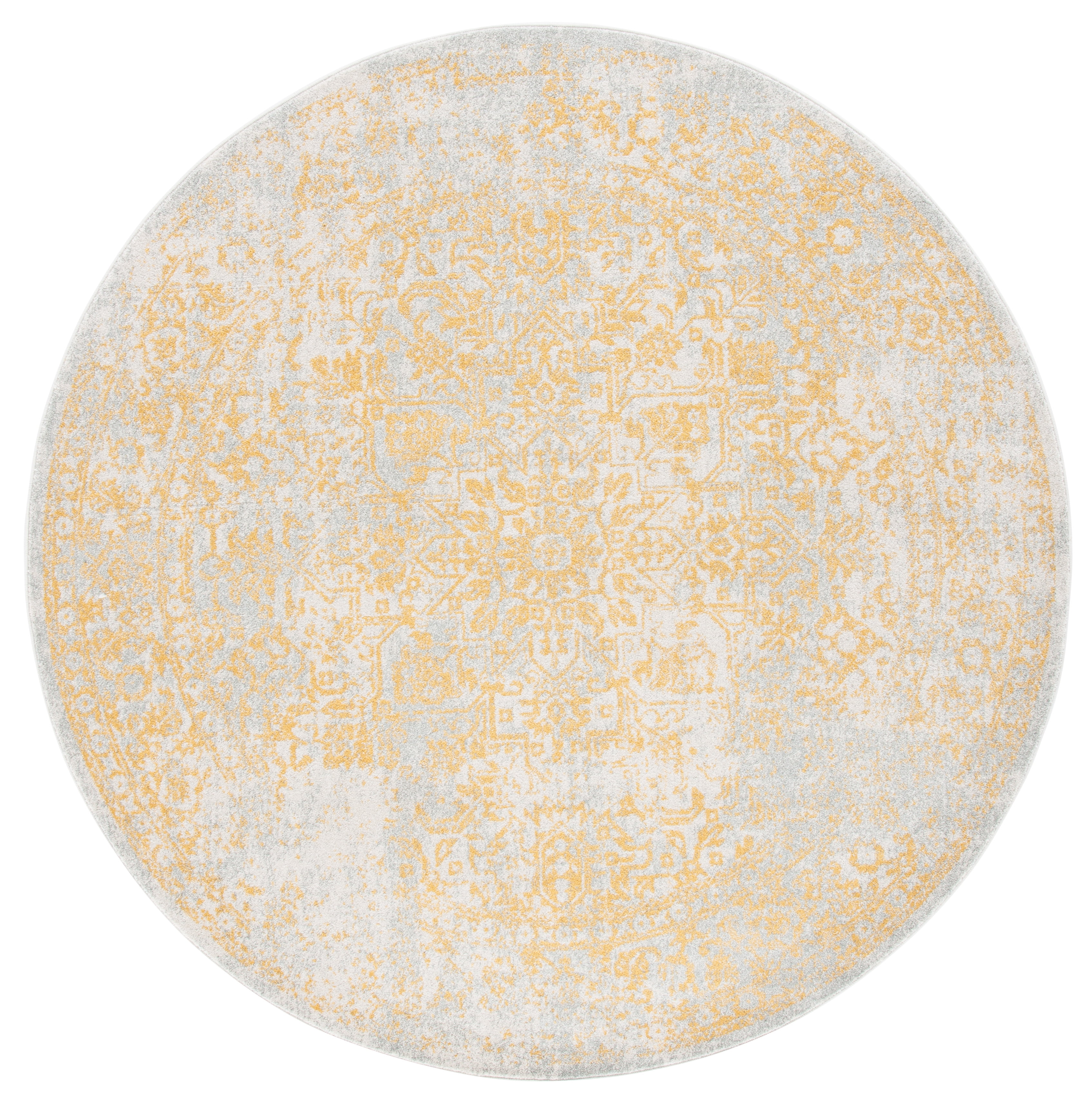 SAFAVIEH Round Rug 6'7" - Evoke Collection - Traditional Design, Ivory & Gold, Non-Shedding & Easy Cleaning, Ideal for Living Room, Bedroom, Dining Space