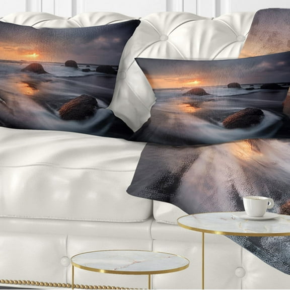 Designart 12" x 20" Black Polyester Throw Pillow