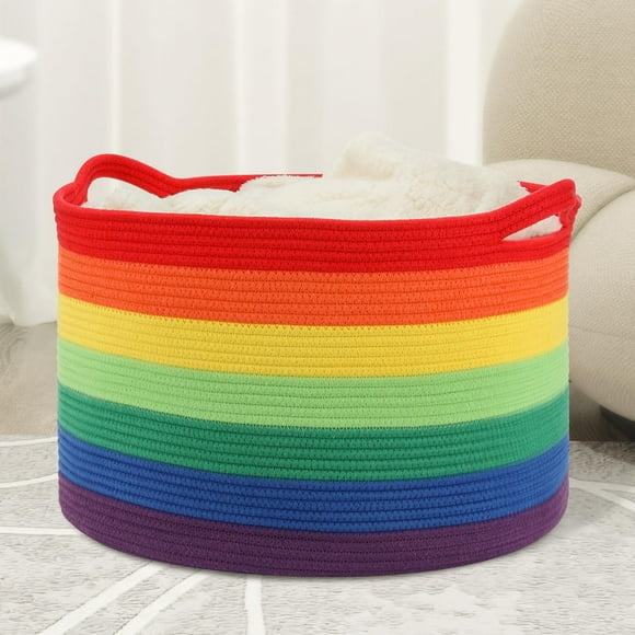 Cesta de ropa Eblog, 51 x 33 cm, tejida en algodón, arcoíris