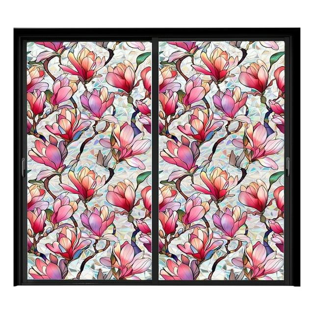 Rainbow Floral Static Cling Window Film Decorative Decal for Glass Doors Privacy Sticker Botanical Designs Removable No
