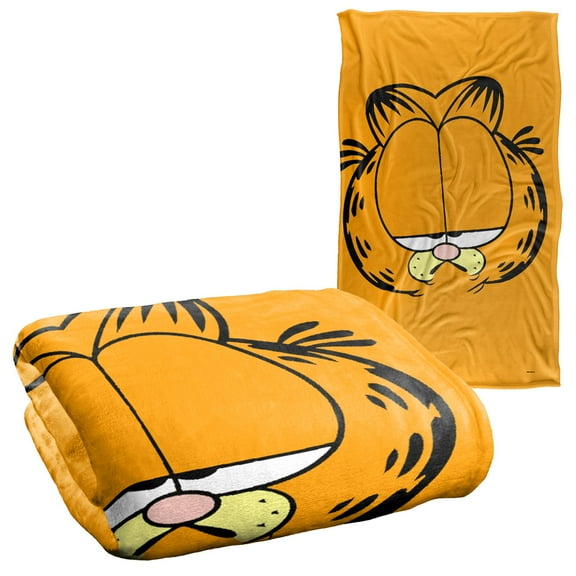 Garfield Blanket, 36"x58", Big Head Silky Touch Sherpa Back Super Soft Throw