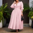 thumbnail image 3 of AURA Women’s Shirt Dress Turn Down Collar Puff Sleeve Long Sleeve Solid Color S XXXL, 3 of 7