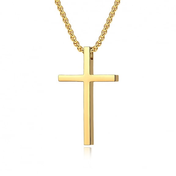 Miren Men’s Religious Stainless Steel Cross Necklace, Faith-Inspired Plain Cross Pendant with 24" Box Chain – Silver/Black/Gold
