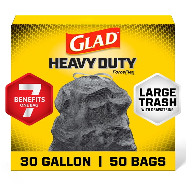 Glad Dual Defense Drawstring Large Trash Bags, 30 Gallon, 50 Count
