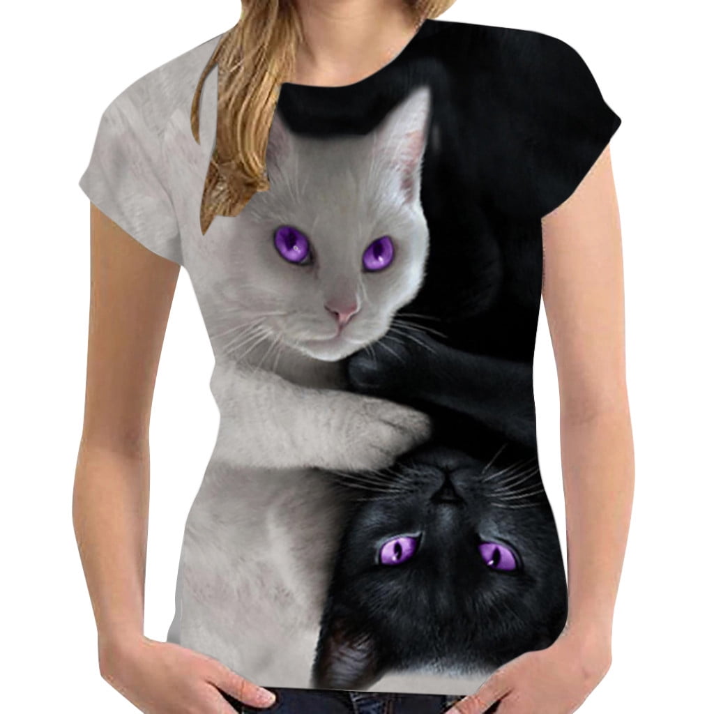 Details about   Lovely Children's Casual 3D Cat Print Casual Summer Short Sleeve O-Neck T-Shirts 
