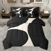 jejeloiu Square Pattern 7 Pieces Bedding Comforter Set,Modern Abstract Geometric Full Bedding Set,Beige Black Fitted Sheet Flat Sheet For Men Women,Microfiber Bedroom Decor Reversible