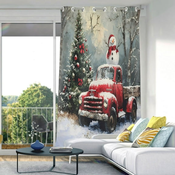 Blackout Curtains Window Curtain for Bedroom Living Room 1 Panel 82"x42" Christmas Tree Truck Snowman