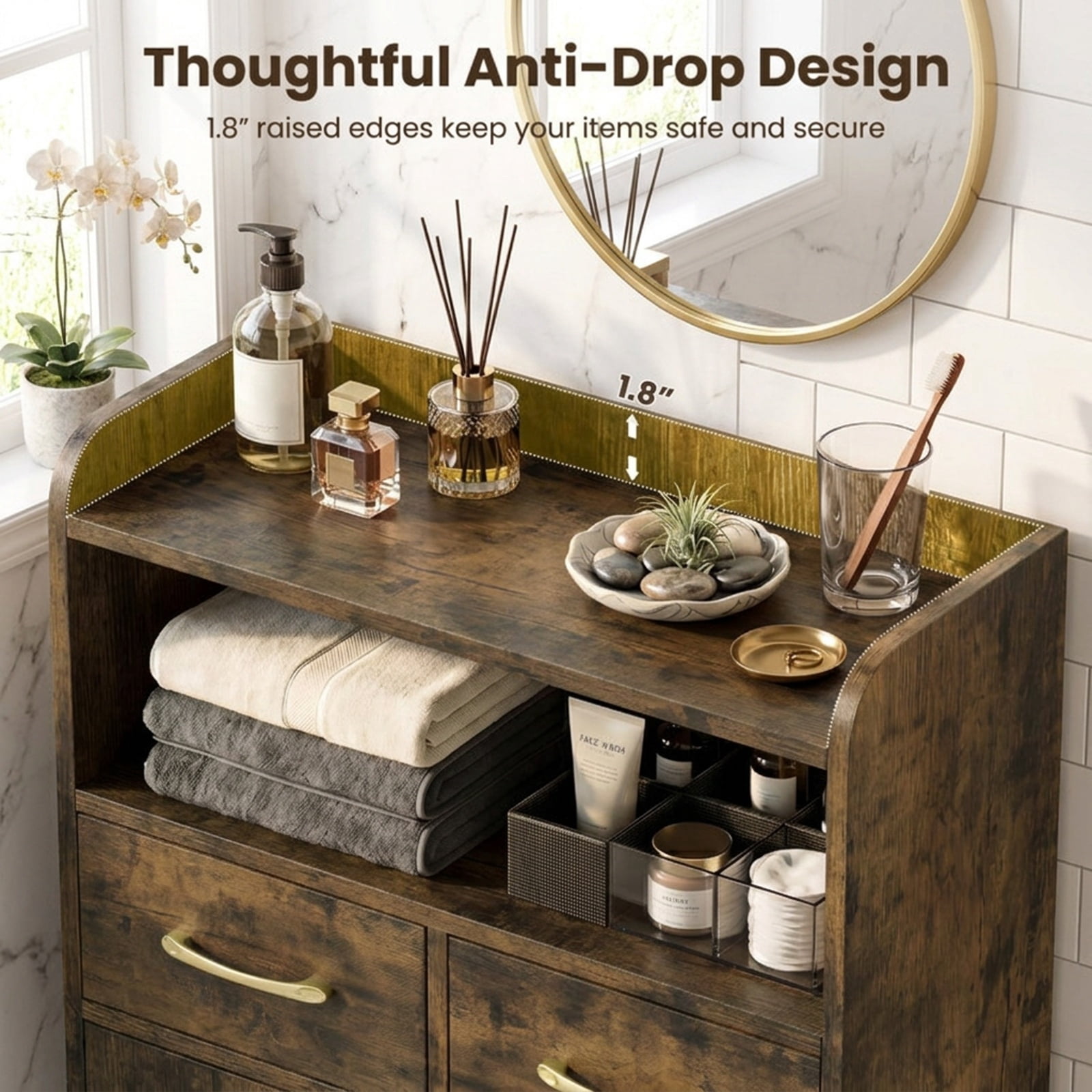 Vebreda Freestanding Bathroom Storage Cabinet, Bathroom Storage Cabinet Freestanding Floor Cabinet with 2 Drawers, Complement Various Rooms
