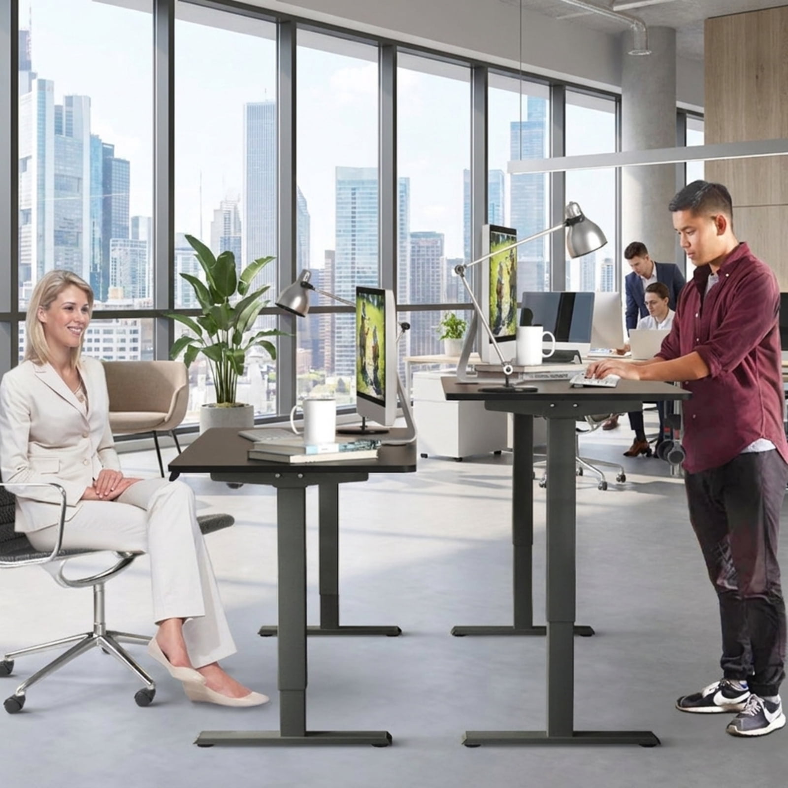 Furnibear Electric Standing Desk with Memory Controller, Height Adjustable Sit Stand Home Office Computer Desk with Cable Management, Black