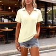 thumbnail image 5 of Women's Polo Shirts Cotton Short Sleeve Summer Tops Collared V-Neck Work,Casual,Golf Shirt,Beige XXL, 5 of 5