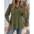 thumbnail image 6 of Women'S Button Down Peplum Blouse Long Sleeve Collared Loose Fit Shirts Textured Top Green XXL, 6 of 7
