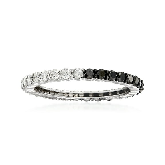 Ross-Simons 1.00 ct. t.w. Black and White Diamond Eternity Band in Sterling Silver, Women's, Adult