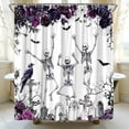 thumbnail image 5 of Skull Skeleton Shower Curtain Halloween Funny Gothic Spooky Purple Red Floral Bats Raven Tomb Fabric for Bathroom Decor 66x72in, 5 of 5