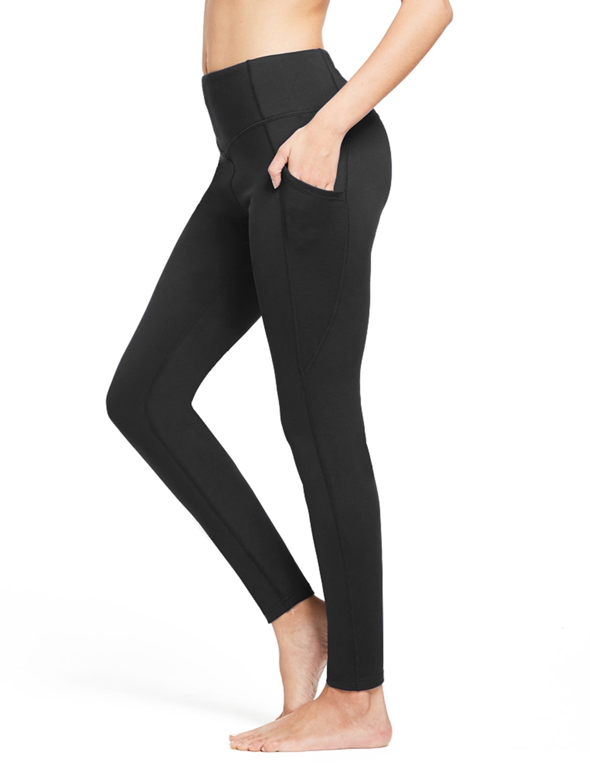 Women's Fleece Lined Leggings Winter Yoga Leggings Thermal High Waisted Pocketed Pants Black S