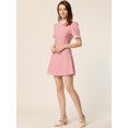 thumbnail image 3 of Vestido de manga corta vintage de color con panel de contraste y cuello con volantes para mujer Rosa XS, 3 of 5