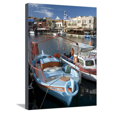 Small Fishing Boats, Old Venetian Harbor, Rethymno, Crete, Greek Islands, Greece, Europe Stretched Canvas Print Wall