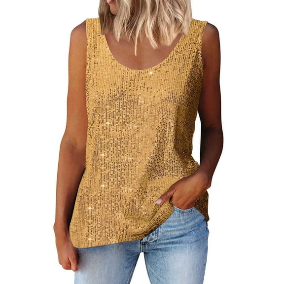 HNMKIU Womens Summer Fashion Sequin Tops Sleek Sleeveless Blouses Stylish Tanks for Women,Size 2XL