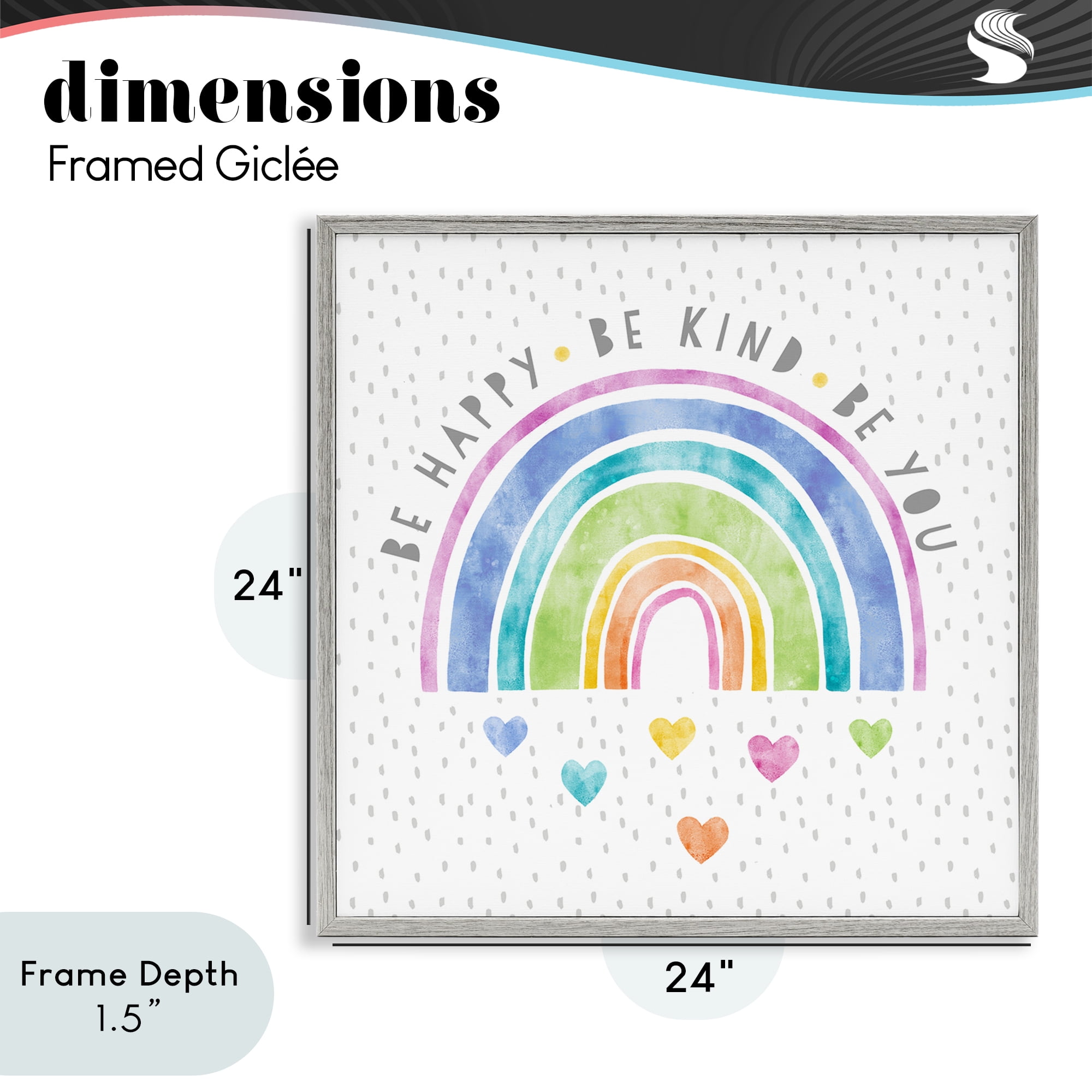 Stupell Industries Be You Hearts & Rainbow Gray Framed Giclee Art, design by Suzanne Nicoll