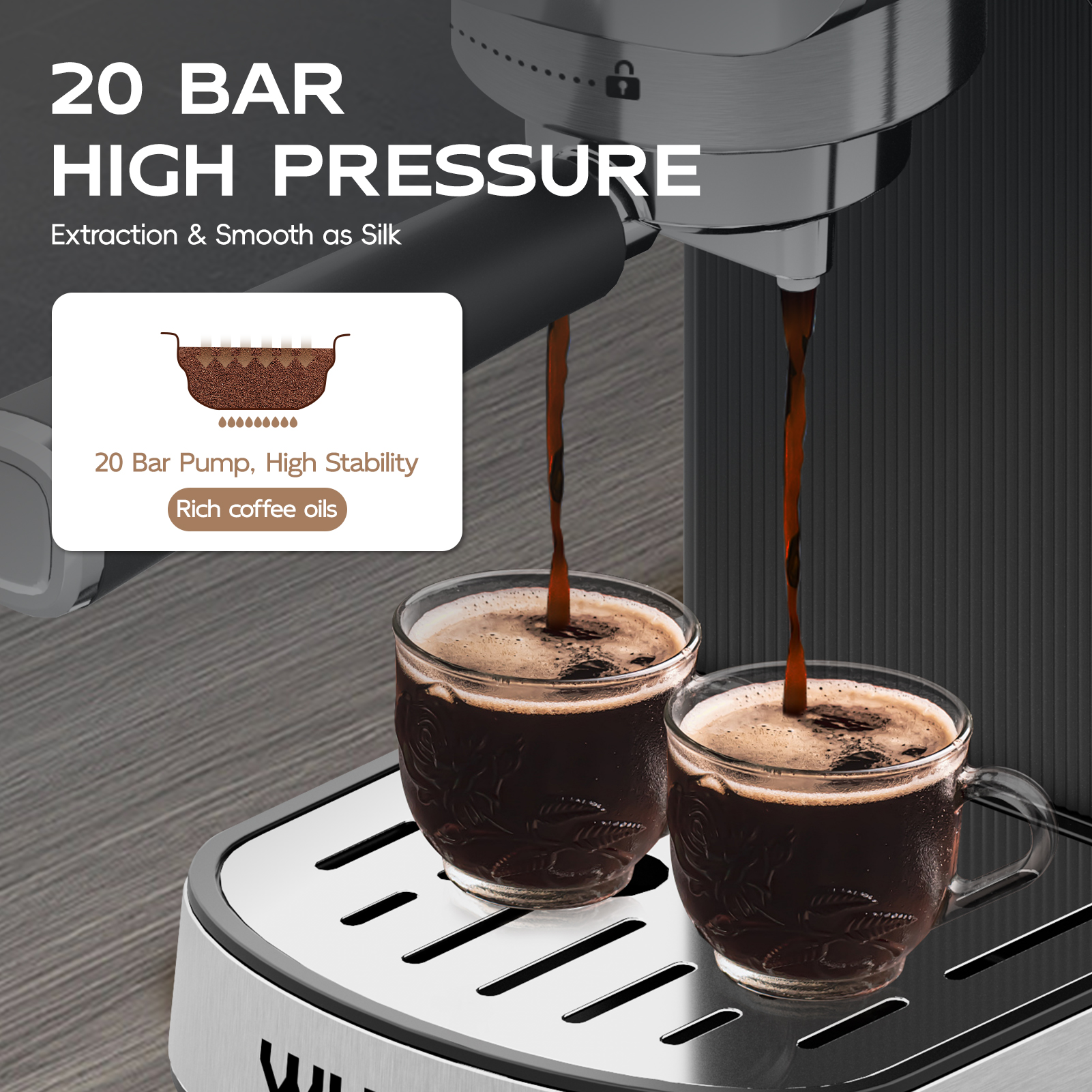 Whall 20 Bar Touchscreen Espresso Machine, Stainless Steel photo 6